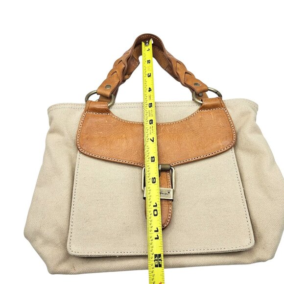Eddie Bauer Canvas & Leather Small Tote Braided Double Handles Buckle Accent - Picture 14 of 16